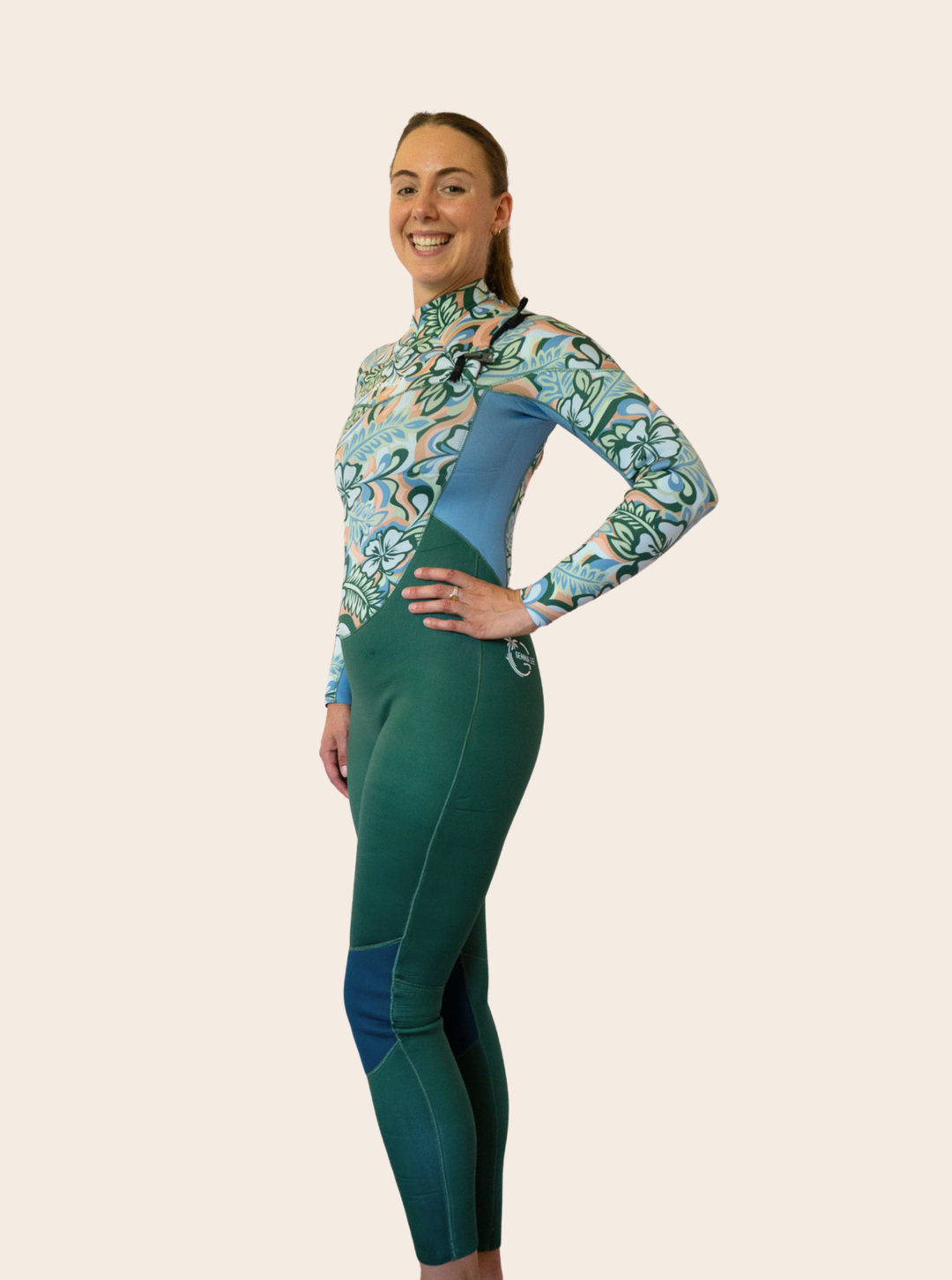 Hibiscus Blue/ Tan Steamer Wetsuit 4/3mm- SAMPLE- SIZE 10