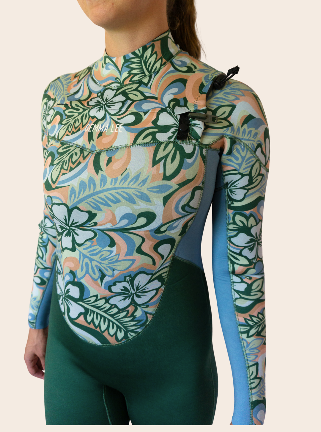 Hibiscus Blue/ Tan Steamer Wetsuit 4/3mm- SAMPLE- SIZE 10