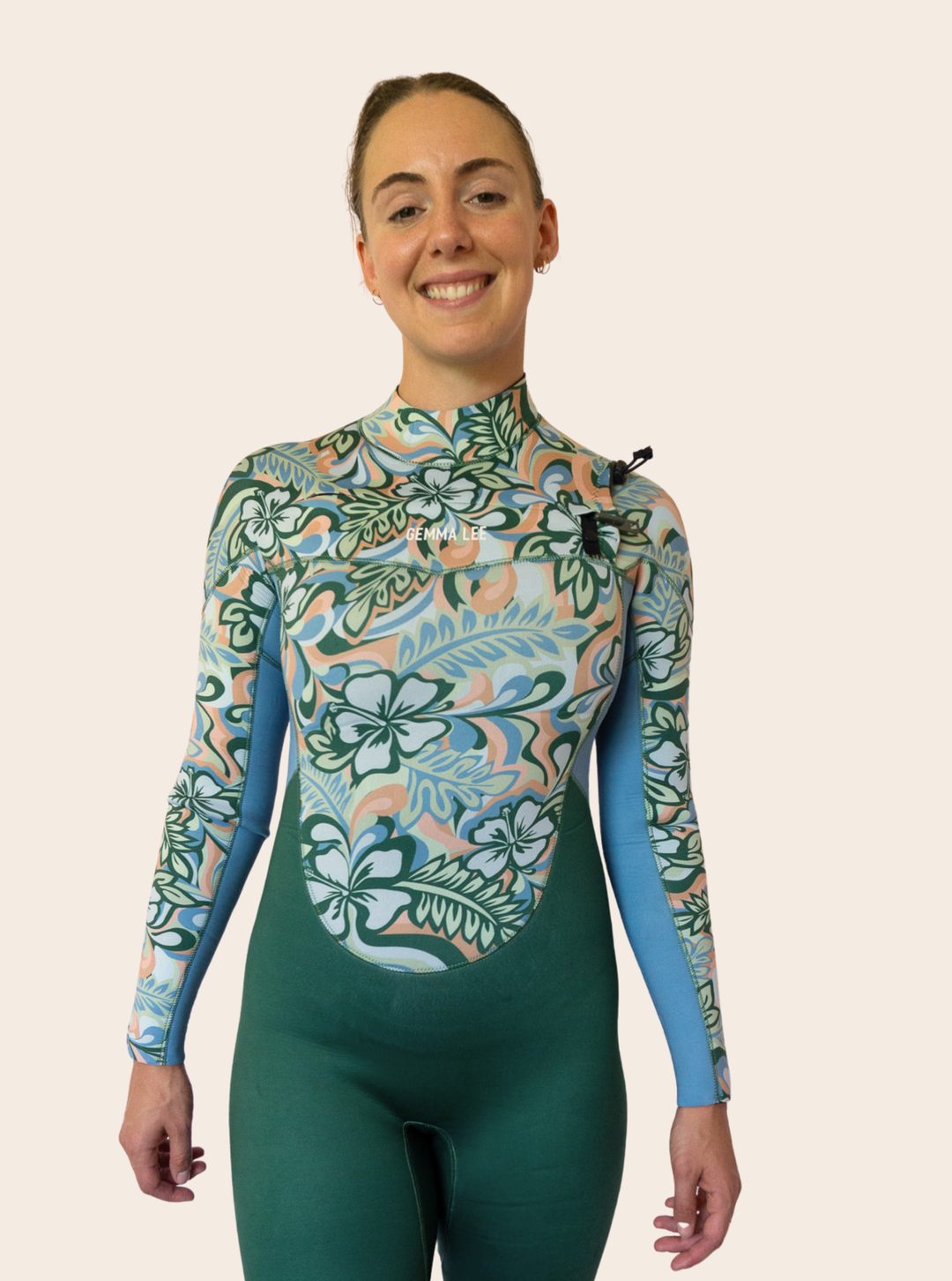 Hibiscus Blue/ Tan Steamer Wetsuit 4/3mm- SAMPLE- SIZE 10
